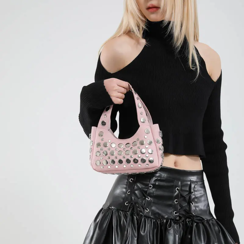 Punk Rivet Women's Handbags Fashion Designer Shoulder Bag PU Leather Crossbody Bags for Women 2025 NEW Sling Bag Small Purses