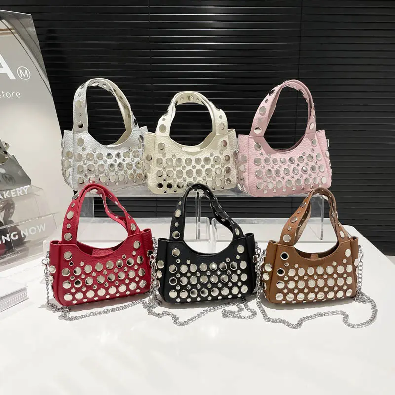 Punk Rivet Women's Handbags Fashion Designer Shoulder Bag PU Leather Crossbody Bags for Women 2025 NEW Sling Bag Small Purses