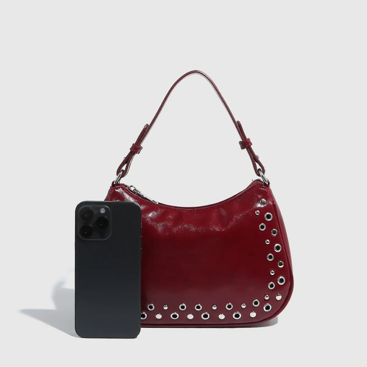 Hollow Rivet Underarm Bags for Women Punk PU Leather Shoulder Bag High Quality Light Handbags and Purses 2025 Clutch Tote NEW