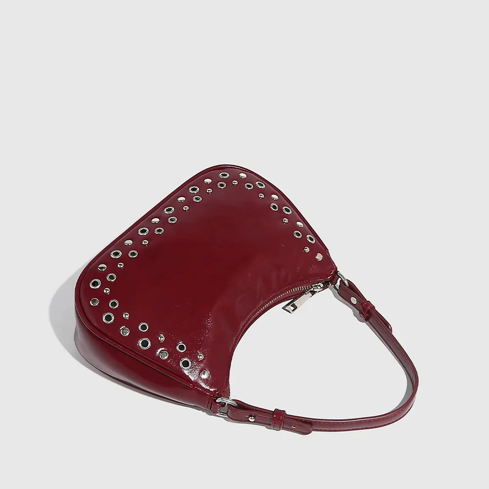 Hollow Rivet Underarm Bags for Women Punk PU Leather Shoulder Bag High Quality Light Handbags and Purses 2025 Clutch Tote NEW