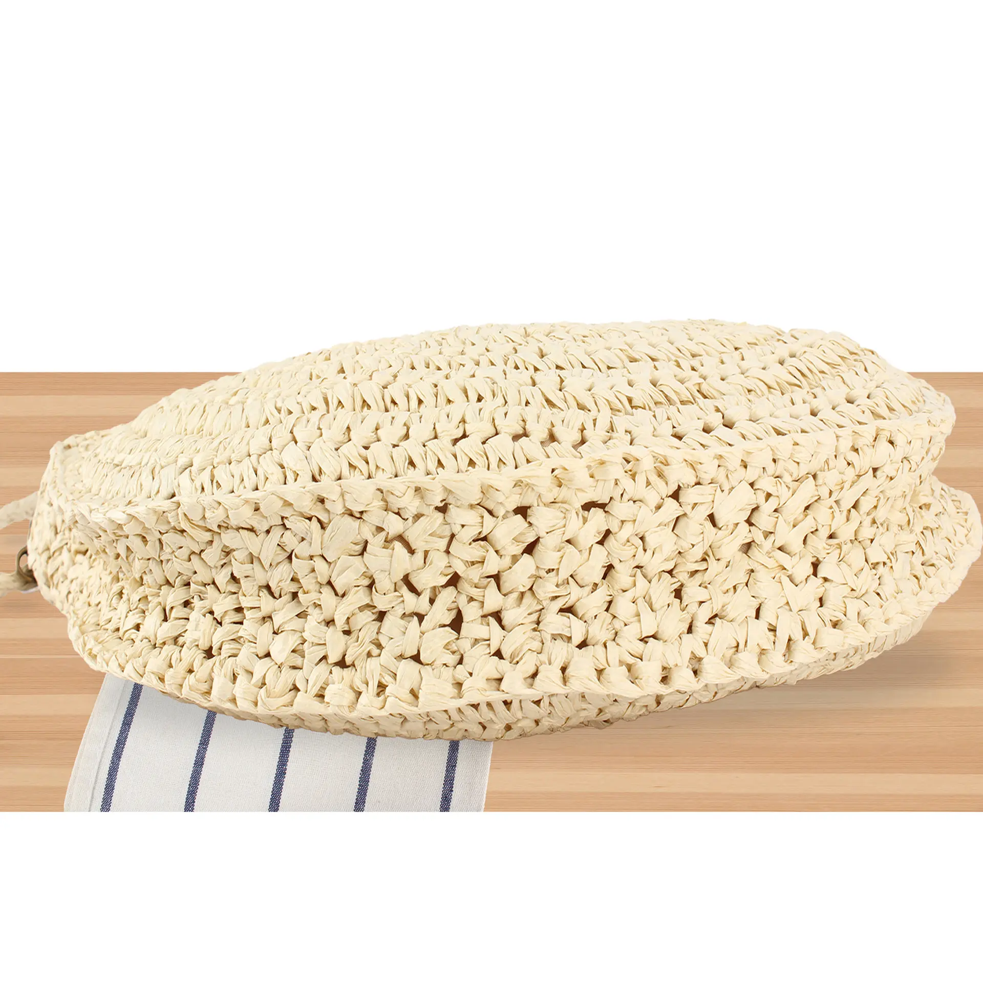 Half Moon Woven Straw Bag Wooden Handle Beach Bags for Women Handbags Paper Rope Shoulder Crossbody Bag Summer Travel Purses NEW