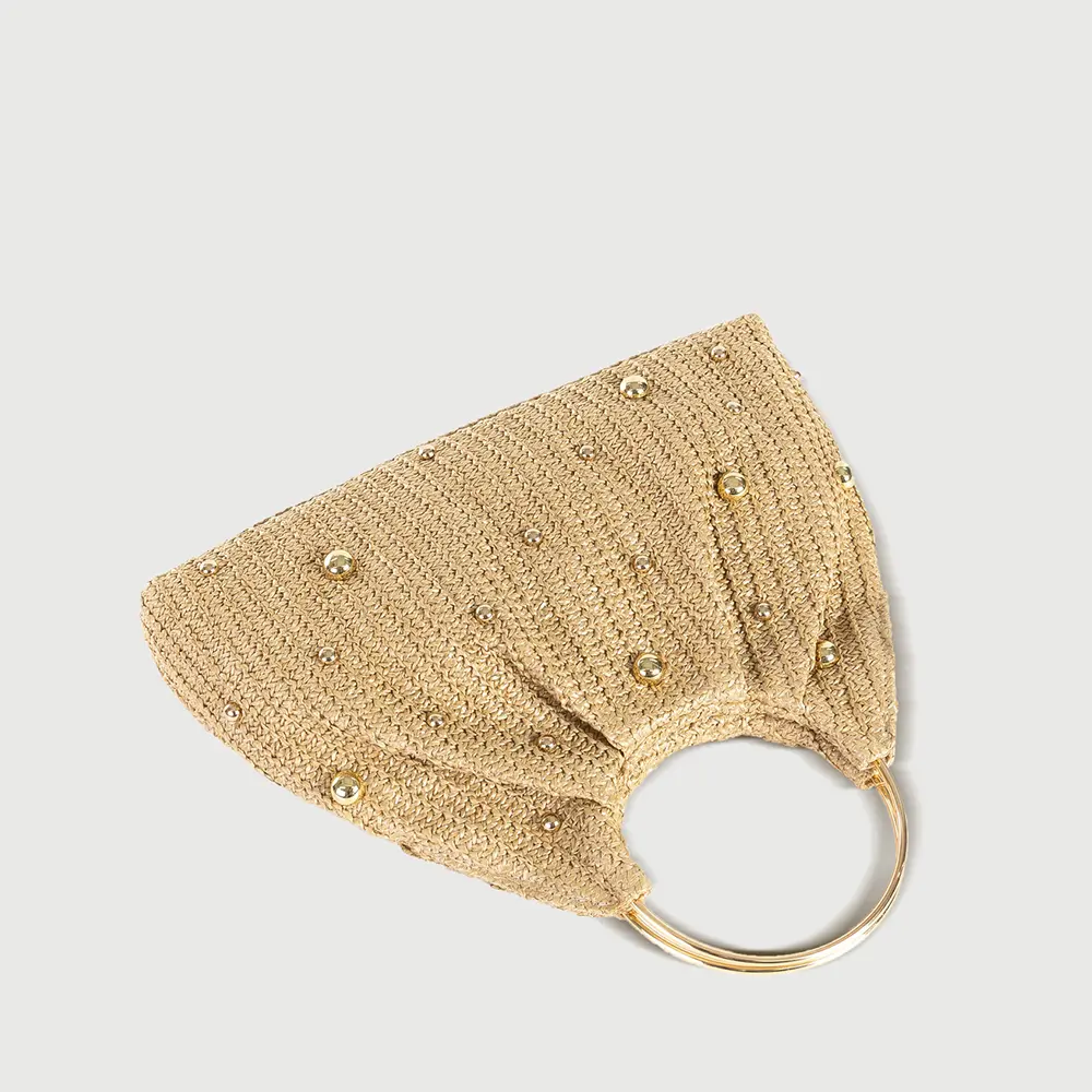 Luxury Rivet Beach Bags for Women Handbag Metallic Round Handle Straw Bag Summer Travel Clutch Women's Bag Crochet Woven Bags