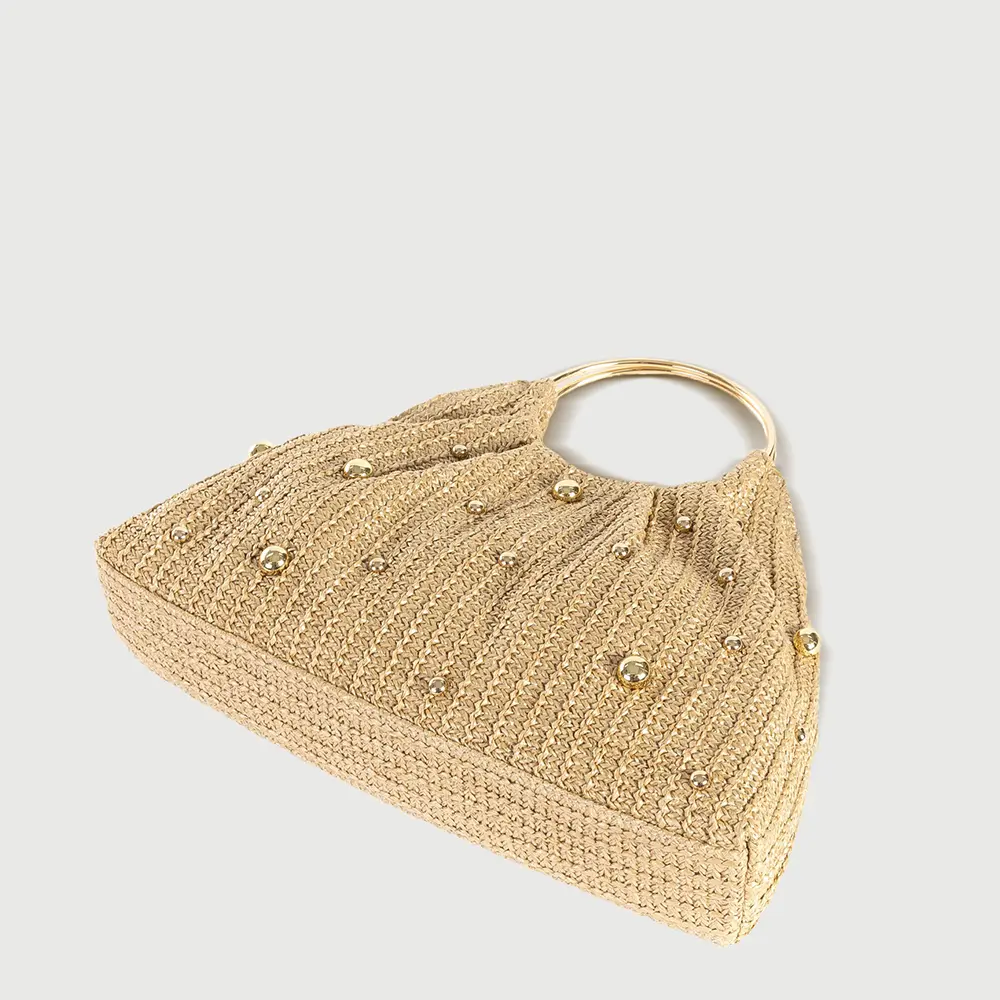 Luxury Rivet Beach Bags for Women Handbag Metallic Round Handle Straw Bag Summer Travel Clutch Women's Bag Crochet Woven Bags