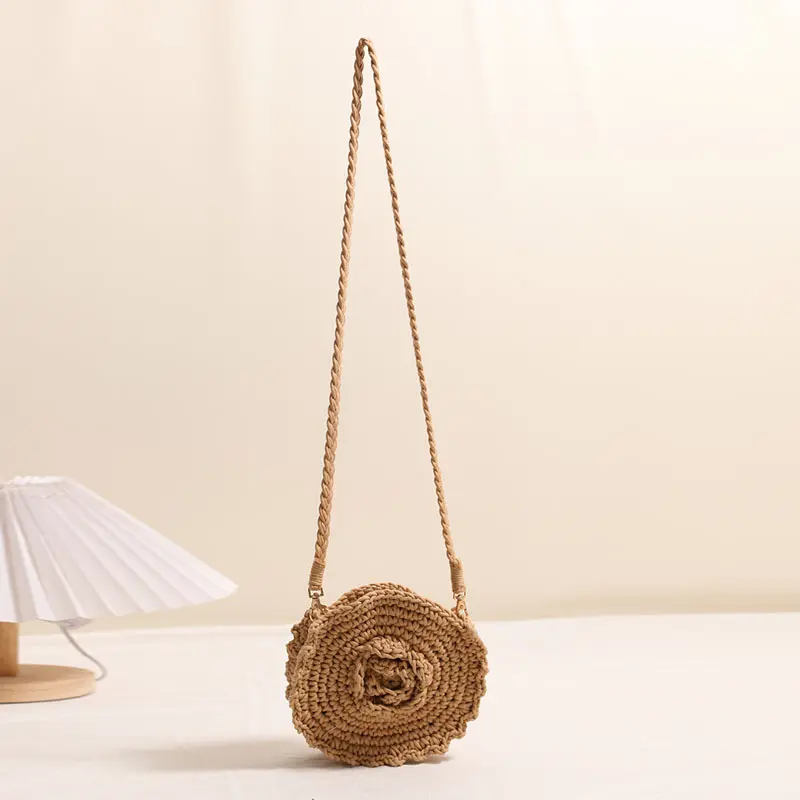 Crochet Rose Women Shoulder Bag Cotton Thread Knitting Purses and Handbags Flower Woven Crossbody Bag Travel Beach Bags 2025 NEW