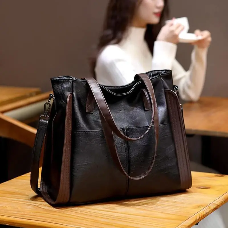 Large Capacity Casual Tote Bag Women Luxury Handbag Shoulder Bag for Female 2025 Ladies Vintage PU Leather Crossbody Bag Sac