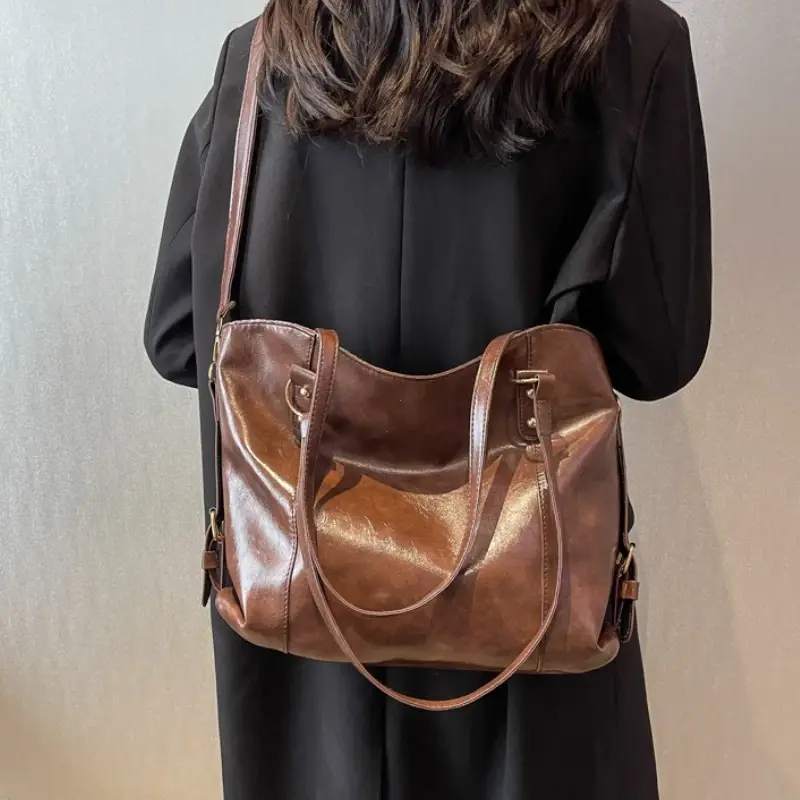 Large Capacity Shoulder Bags for Women Fashion Hobo Shopper Bag Solid Color Soft Leather Crossbody Handbag Lady Travel Tote Bags