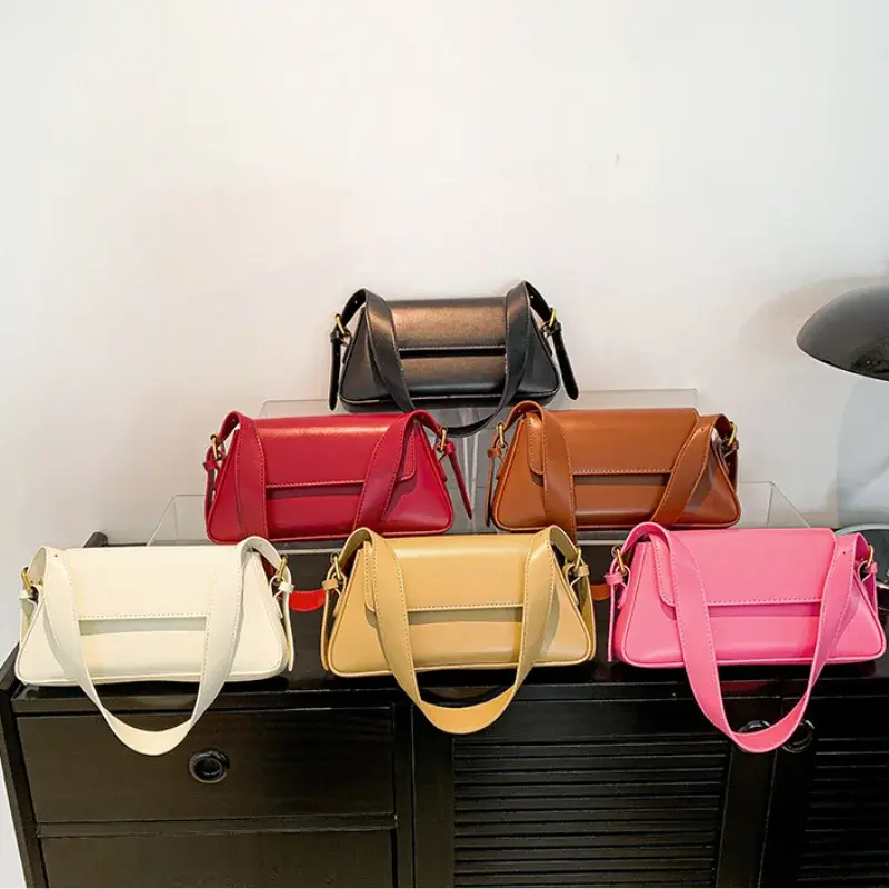 Retro Solid Color Shoulder Bags for Women 2025 Winter PU Leather Lady Underarm Bag Vintage Handbags and Purse повседневная сумка