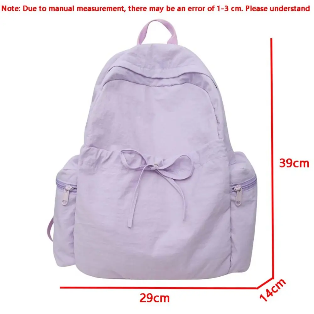Lightweight Nylon School Bag Women's Japanese Style Student Backpack Solid Color Simple Bow Casual Travel Backpack Boys Girls