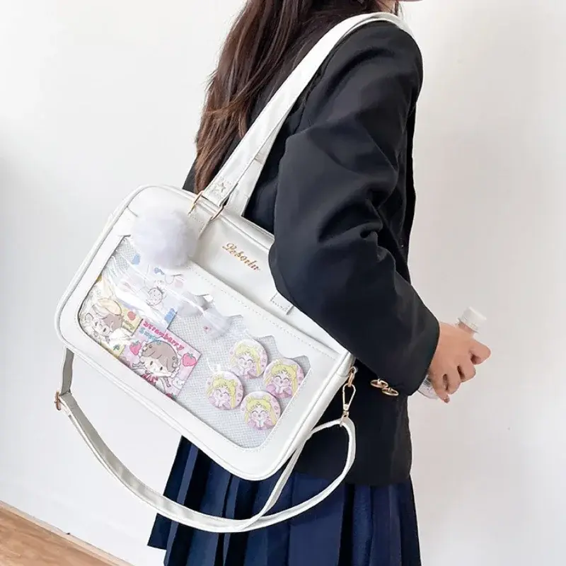 Japanese Kawaii Shoulder Bag for Women PU Leather Itabag Transparent Bag JK Tote Bag Handbags Preppy Bag Ita Bag Crossbody Bag
