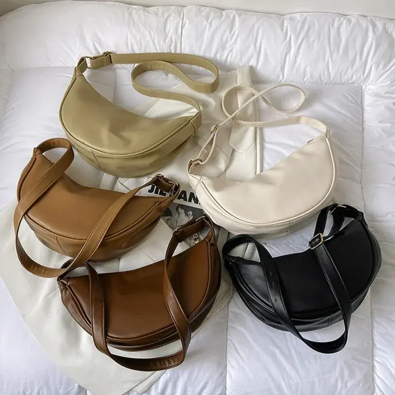2025 New Fashion Women's Hobos Sac Soft Leather Shoulder Messenger Bags for Women Wide Female Half Moon Purse and Handbags Brand