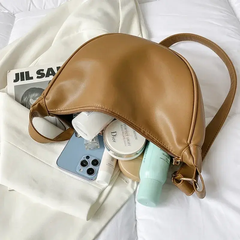 2025 New Fashion Women's Hobos Sac Soft Leather Shoulder Messenger Bags for Women Wide Female Half Moon Purse and Handbags Brand