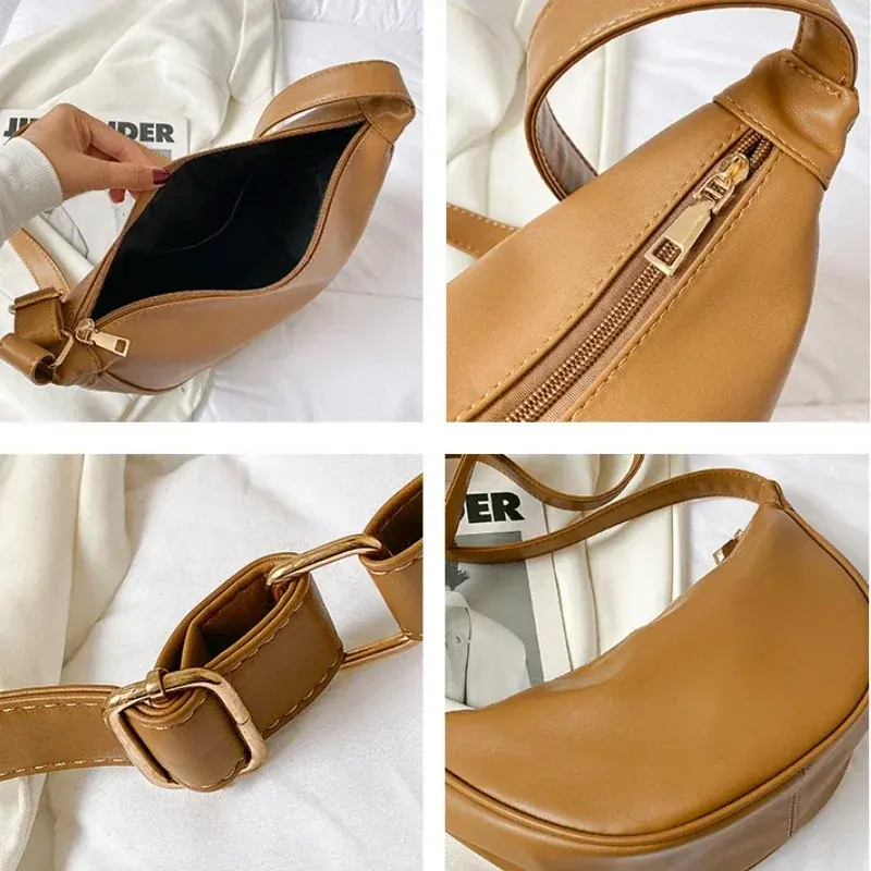 2025 New Fashion Women's Hobos Sac Soft Leather Shoulder Messenger Bags for Women Wide Female Half Moon Purse and Handbags Brand