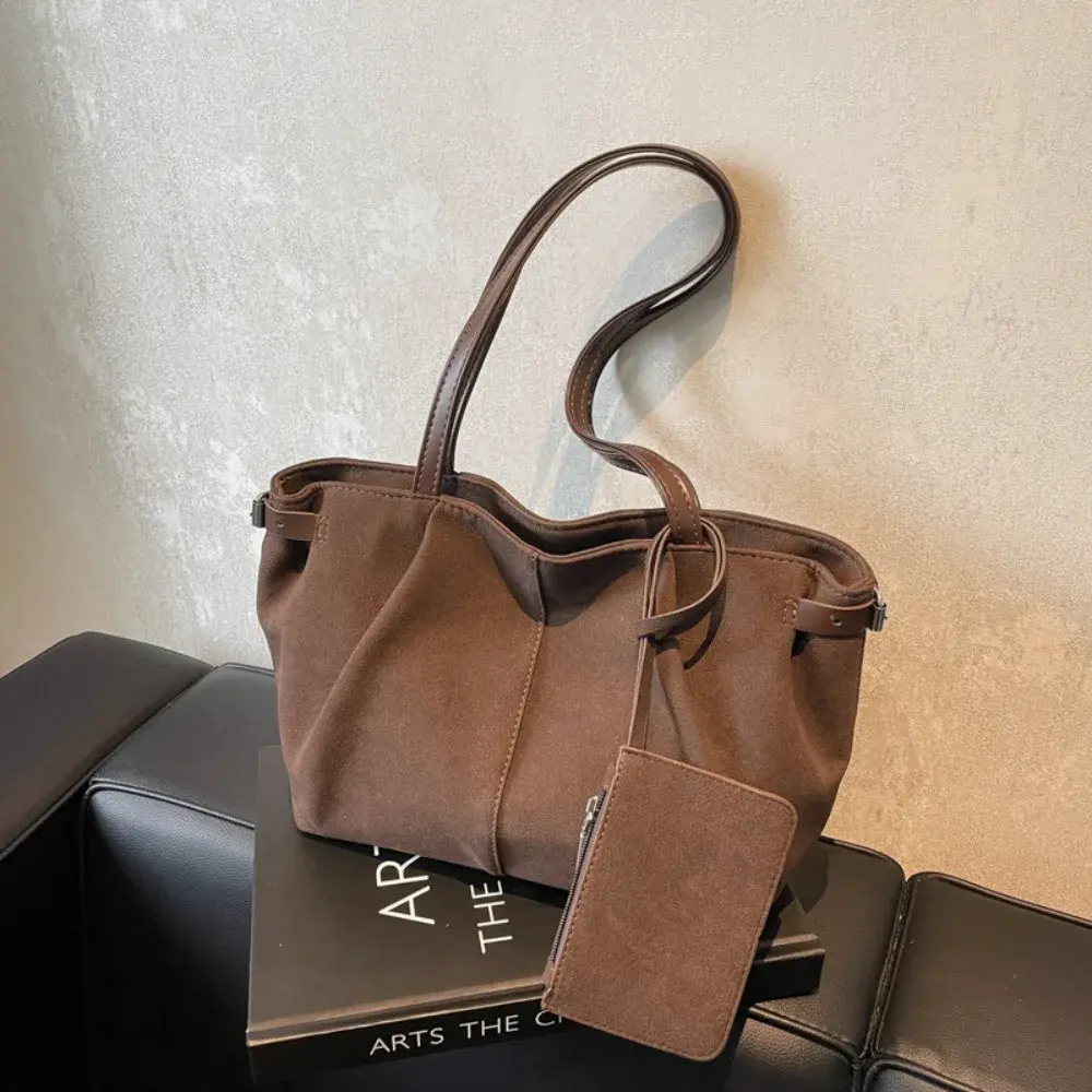 Advanced Retro Suede Tote Bag 2025 High Quality Faux Suede Shoulder Bag with Zipper Commuting Top-handle Bag Purses and Handbags