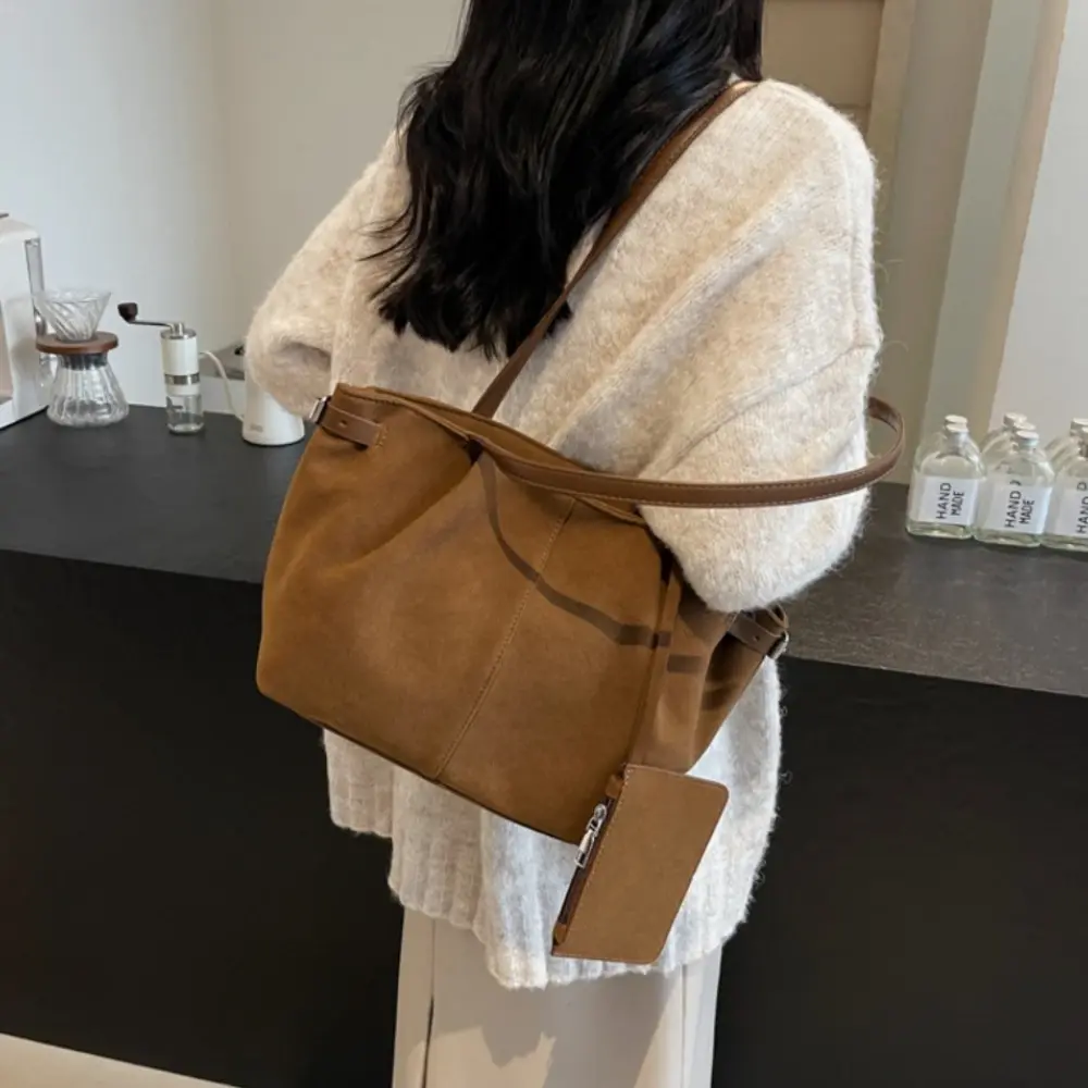 Advanced Retro Suede Tote Bag 2025 High Quality Faux Suede Shoulder Bag with Zipper Commuting Top-handle Bag Purses and Handbags