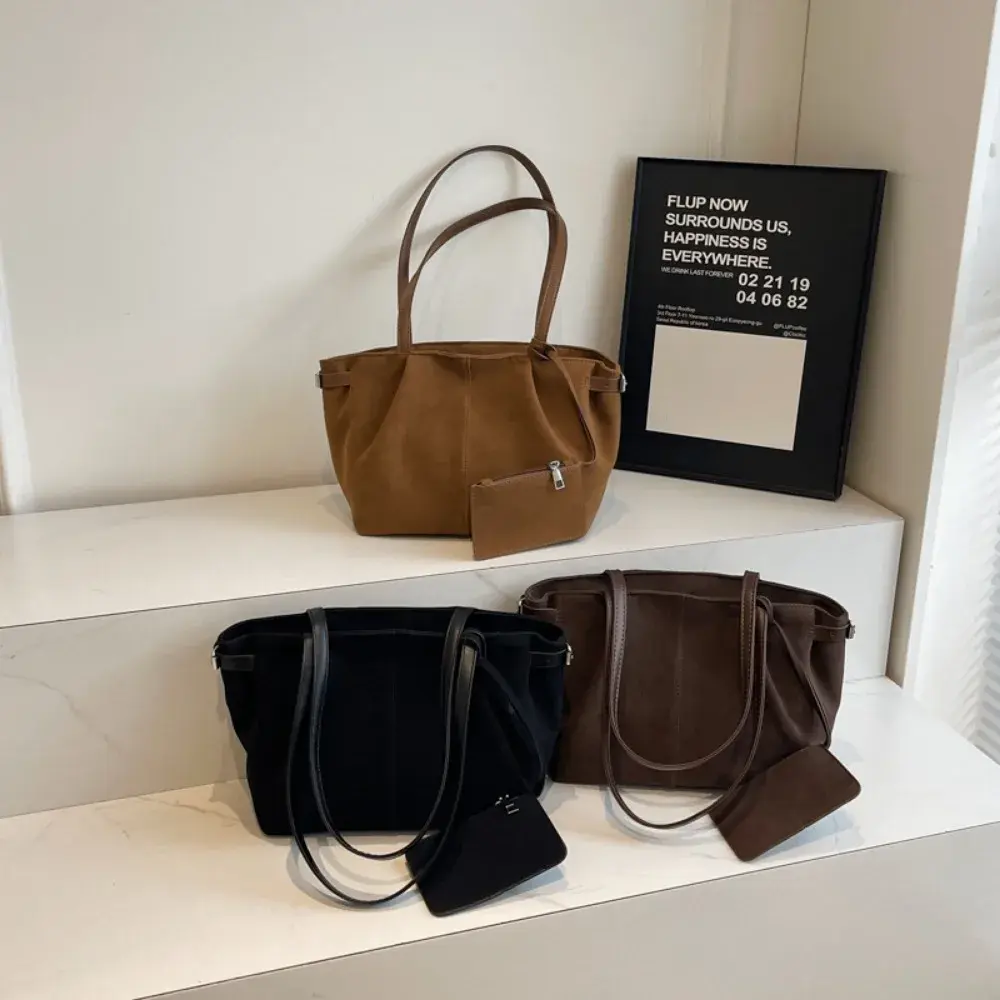 Advanced Retro Suede Tote Bag 2025 High Quality Faux Suede Shoulder Bag with Zipper Commuting Top-handle Bag Purses and Handbags