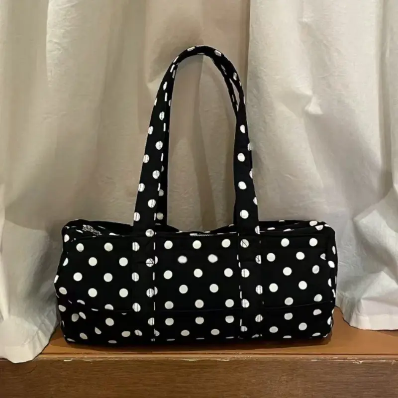 2025 New Korean Sle Large Capaci Shoulder Bag Casual Travel Ladies Handbag Women's Y2k Polka Dot Print Canvas Tote Bag for Youth