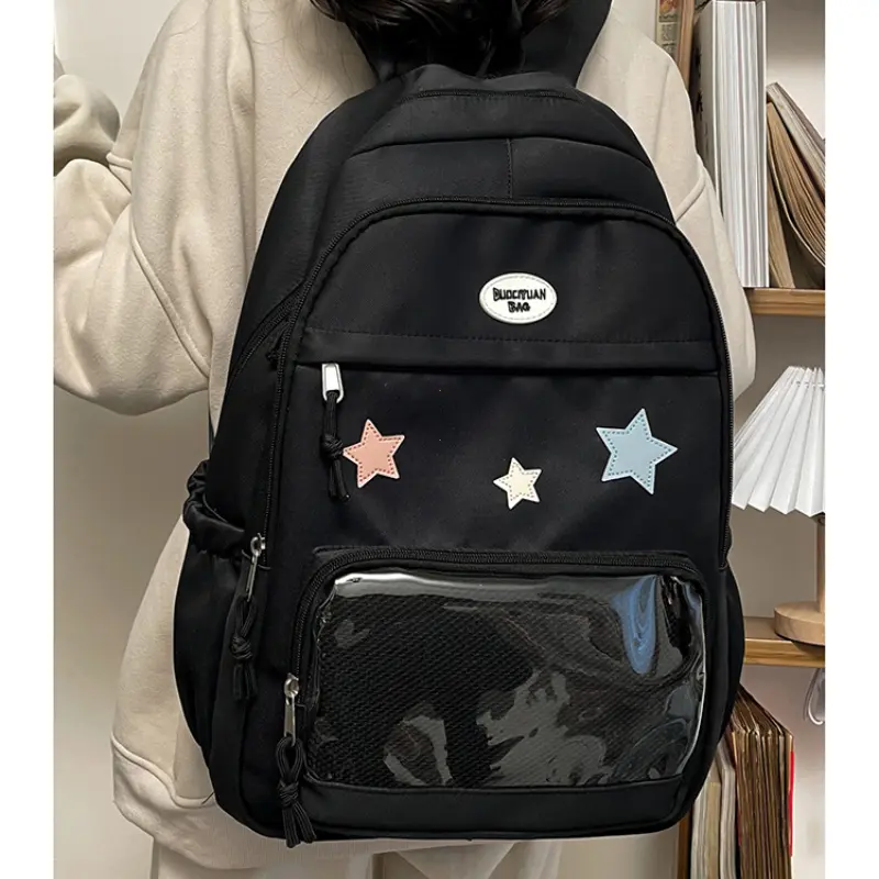 Japanese Y2k Aesthetic Star Transparent Backpack Women Students Casual Kawaii Star Schoolbag Girl High-capacity Preppy Backpacks