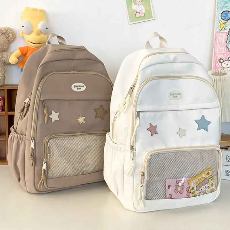Japanese Y2k Aesthetic Star Transparent Backpack Women Students Casual Kawaii Star Schoolbag Girl High-capacity Preppy Backpacks