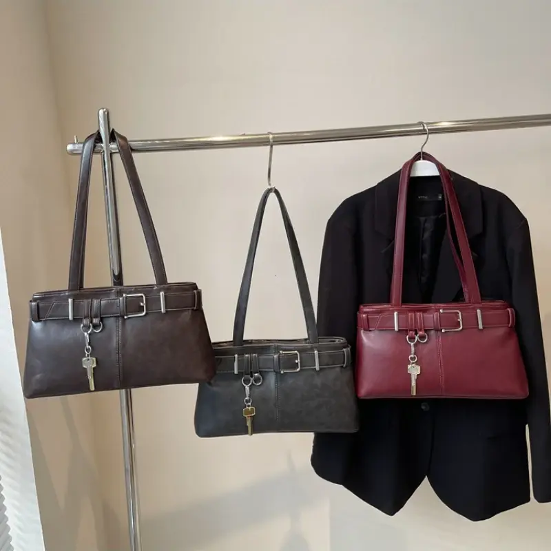 Retro Belt Design PU Leather Shoulder Bags For Women 2025 New Y2K Trend Underarm Bags Ladies Handbags And Purses Tote Bag