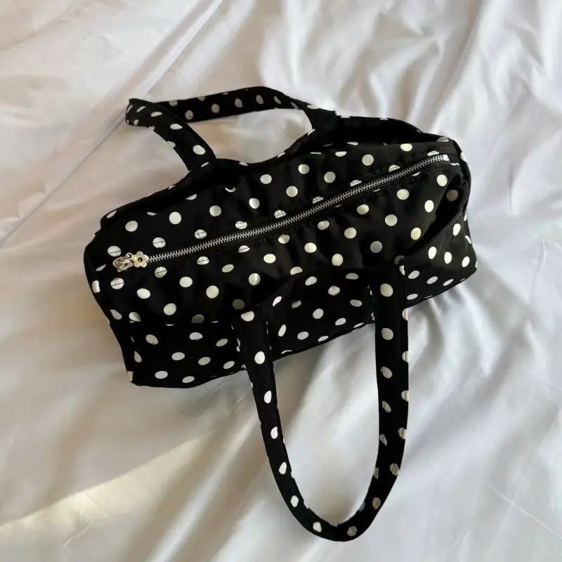 2025 New Korean Sle Large Capaci Shoulder Bag Casual Travel Ladies Handbag Women's Y2k Polka Dot Print Canvas Tote Bag for Youth
