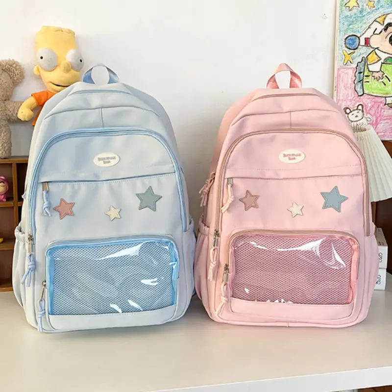 Japanese Y2k Aesthetic Star Transparent Backpack Women Students Casual Kawaii Star Schoolbag Girl High-capacity Preppy Backpacks