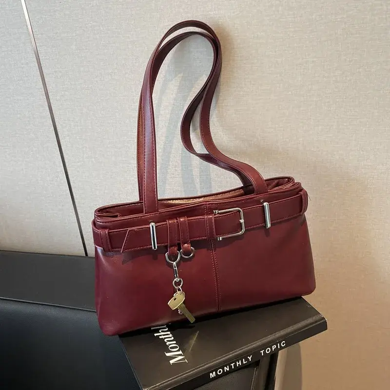 Retro Belt Design PU Leather Shoulder Bags For Women 2025 New Y2K Trend Underarm Bags Ladies Handbags And Purses Tote Bag