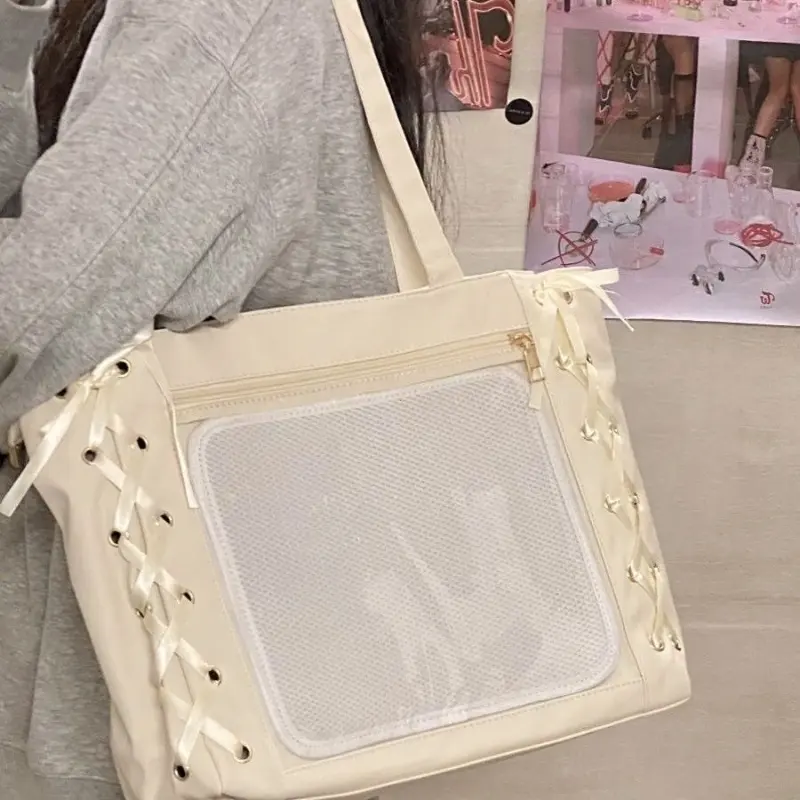 Japanese Kawaii Girls Itabag Large Capacity PU Leather Shoulder Bag 2025 Bow Ribbon Lolita JK Handbags Ita Bag Y2K Handbags