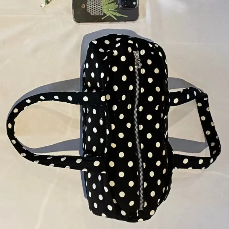 2025 New Korean Sle Large Capaci Shoulder Bag Casual Travel Ladies Handbag Women's Y2k Polka Dot Print Canvas Tote Bag for Youth