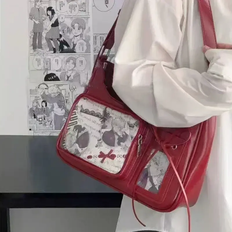 Japanese Harajuku Ita Bag Korean Transparent Retro Trend Y2K Shoulder Crossbody Bag Kawaii Girls Transparent Display Handbags