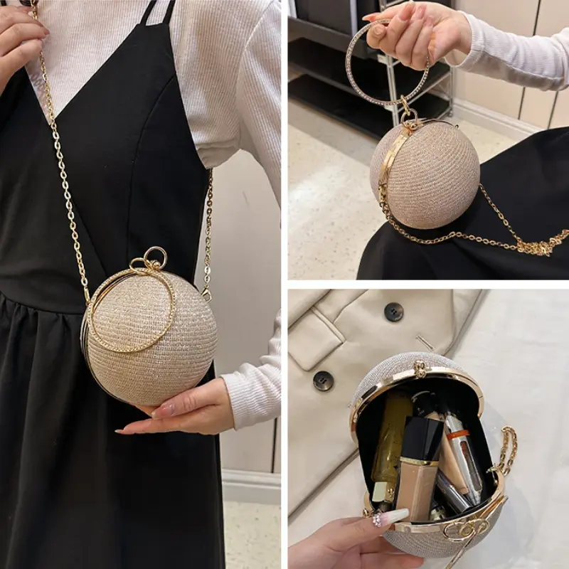 Circular Ring Portable Evening Bags Metal Sliver Round Ball Handbags for Lipstick Elegant Luxury Clutch Purse Wedding Wallets