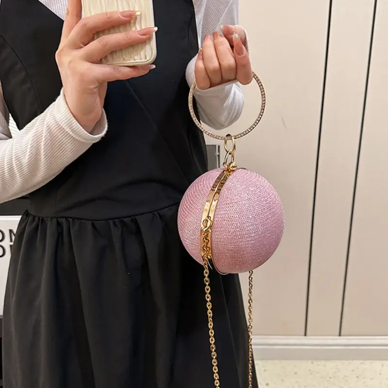 Circular Ring Portable Evening Bags Metal Sliver Round Ball Handbags for Lipstick Elegant Luxury Clutch Purse Wedding Wallets