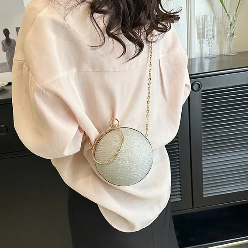 Circular Ring Portable Evening Bags Metal Sliver Round Ball Handbags for Lipstick Elegant Luxury Clutch Purse Wedding Wallets