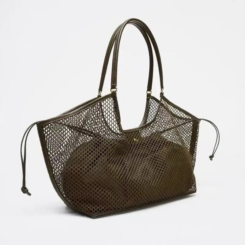 Woven Mesh Women's Wing Tote Bag Creative Design Hollow Mesh Shoulder Bag Texture Versatile Shopper Handbag Including Inner Bag