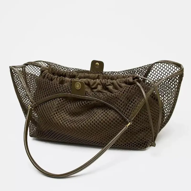 Woven Mesh Women's Wing Tote Bag Creative Design Hollow Mesh Shoulder Bag Texture Versatile Shopper Handbag Including Inner Bag