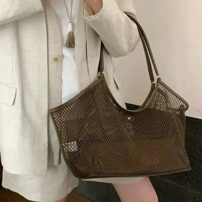 Woven Mesh Women's Wing Tote Bag Creative Design Hollow Mesh Shoulder Bag Texture Versatile Shopper Handbag Including Inner Bag