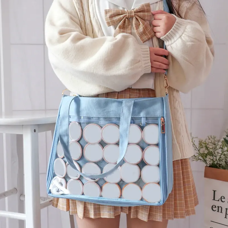 Big Ita Bag Black with Insert Japanese Cute Clear Women Double Straps Girls Kawaii Transparent Shoulder Bag Purses and Handbags