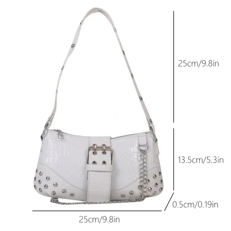 Women Fashion Shoulder Bag Gothic Ladies Bag Cool Style Trendy Rock Girls Handbag Y2K Rivet Chain for Travel Vacation Daily
