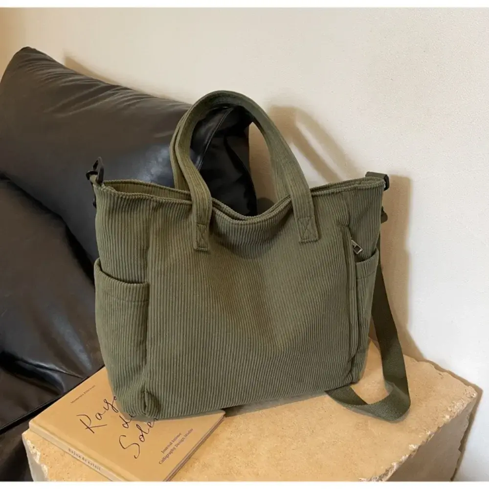 Fashion Versatile Shoulder Bag College Wind Commuting Corduroy Square BagUnisex Large Capacity Leisure Portable Crossbody Bag