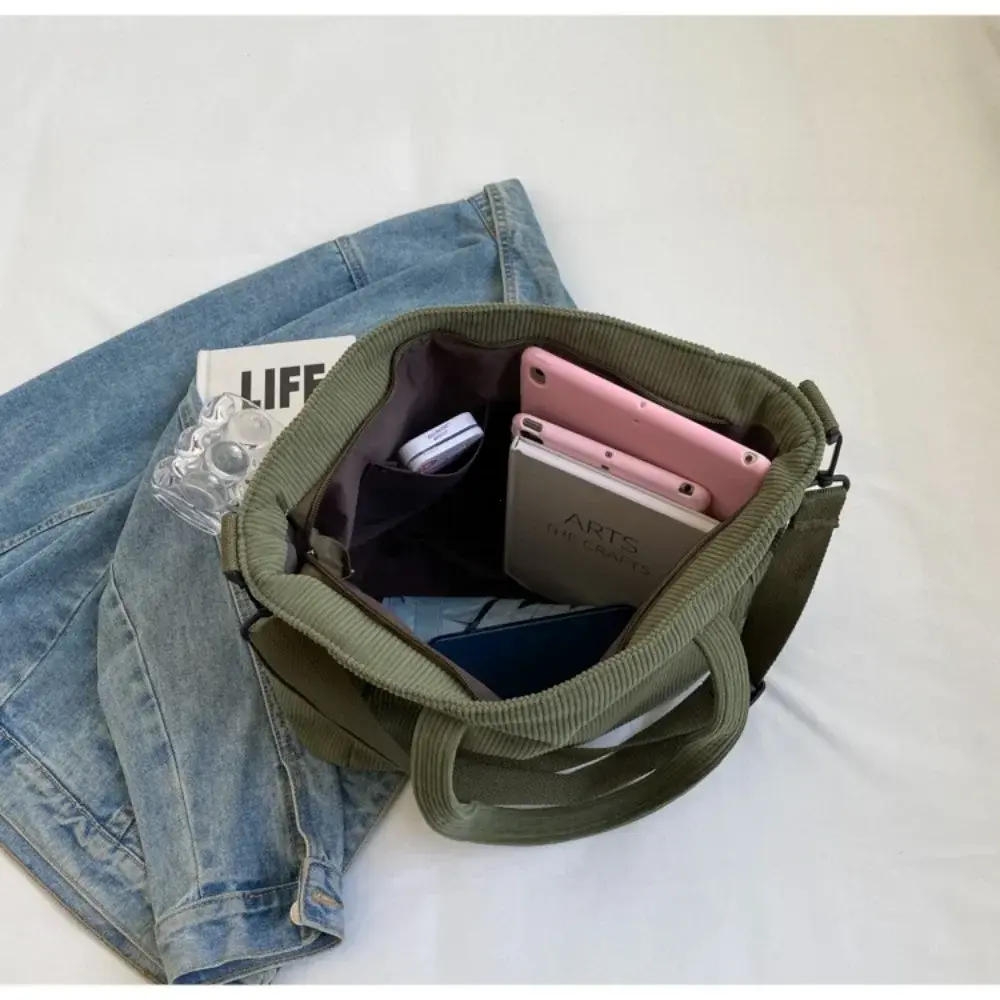 Fashion Versatile Shoulder Bag College Wind Commuting Corduroy Square BagUnisex Large Capacity Leisure Portable Crossbody Bag