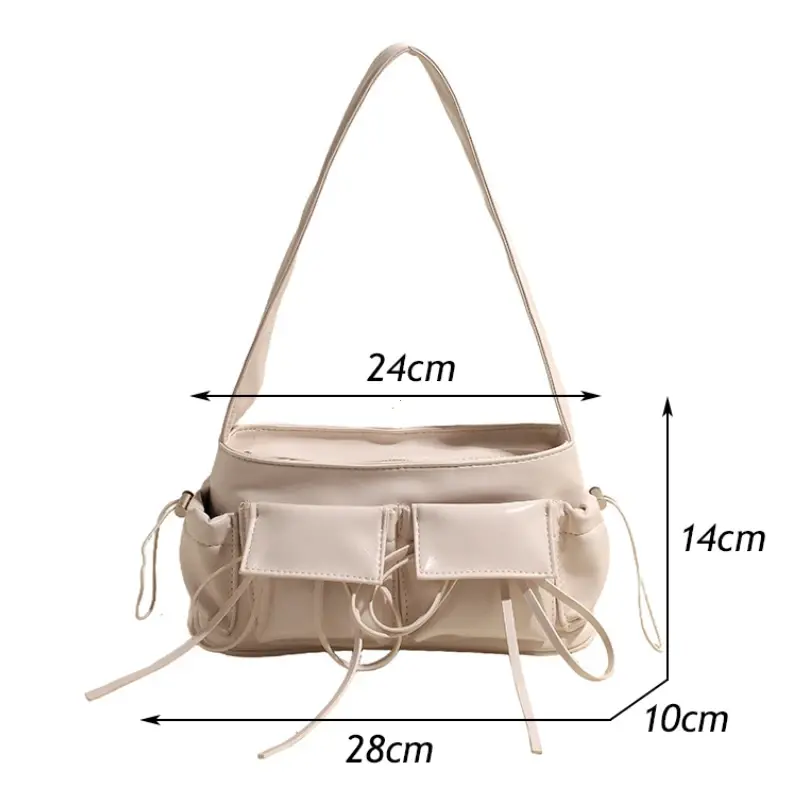 Double Pockets Design PU Leather Shoulder Bags For Women 2025 New Fashion Trend Crossbody Bag Females Silver Handbags