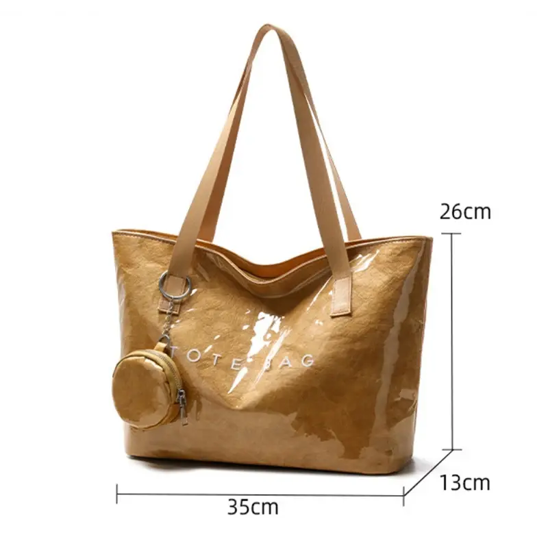PVC Kraft Paper Tote Bag with Matching Purse,Large Capacity Hobo Shoulder Bag,Women Casual Shopping Letters Top Handle Handbag