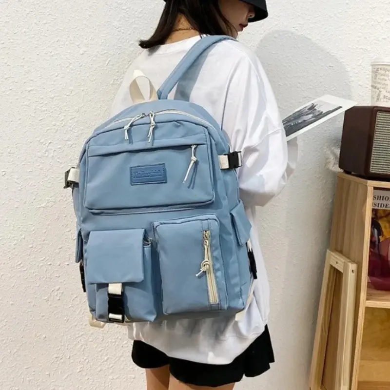 Canvas Women's Backpack Students School Bags for Girls Teenager Cute Multi-pocket Schoolbag Rucksack Handbags Laptop Backpack