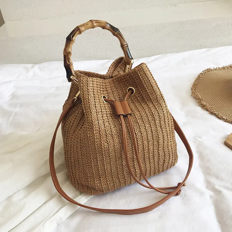 Bohemian Ladies Fashion Summer Straw Crossbody Bag Women Beach Holiday Shopping Woven Shoulder Handbag Messenger Bucket Bags