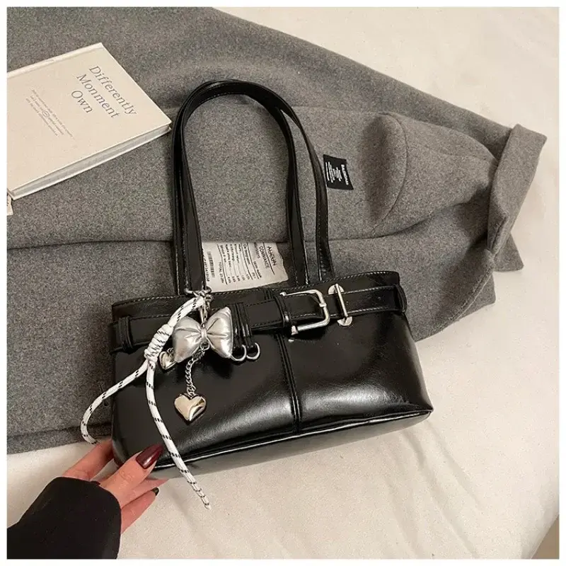 Solid Color PU Leather Underarm Bags for Women Fashion Belt Buckle Design Shoulder Bag 2025 New Y2K Ladies Handbags and Purses