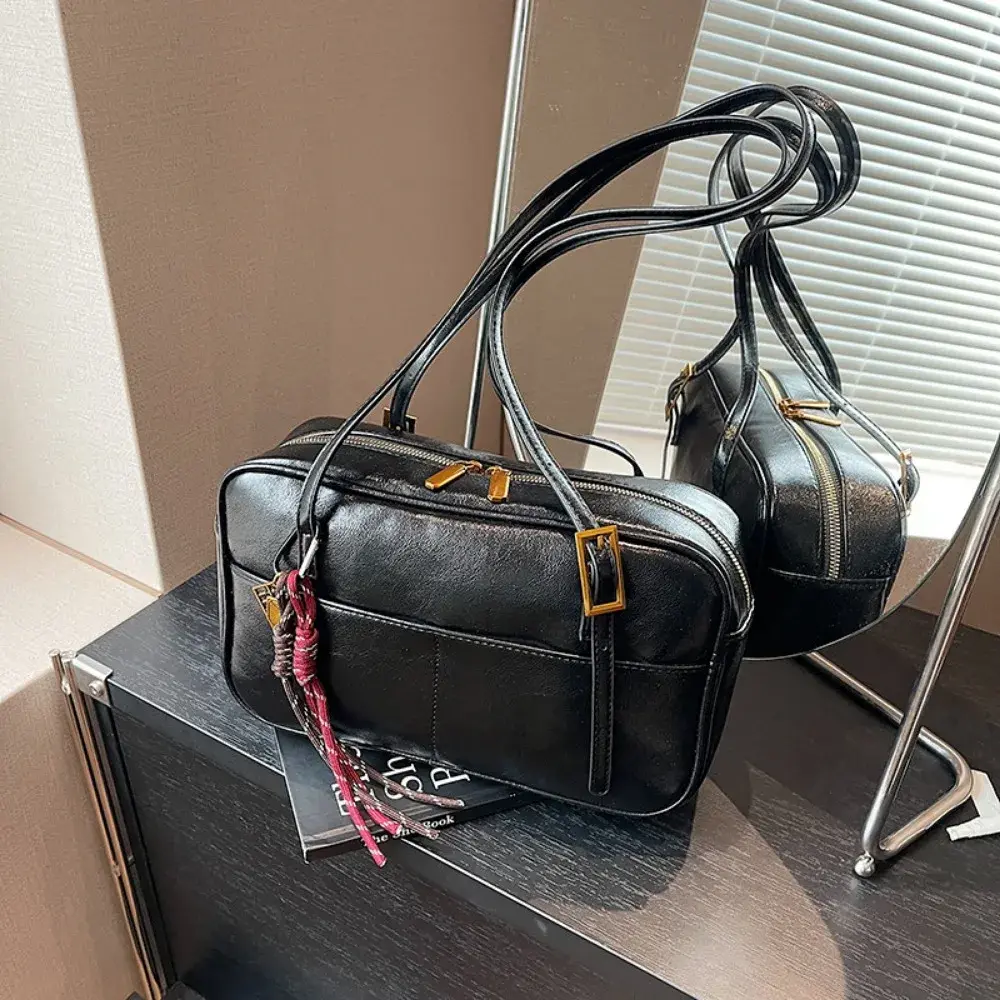Vintage Women's Shoulder Bag 2025 Y2K New Trend Fashion Underarm Bags Luxury Solid PU Leather Handbag Large Capacity Tote Bags