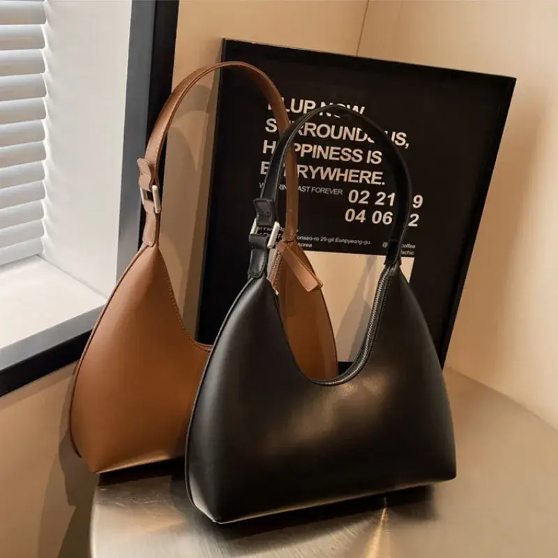 Fashion Underarm Shoulder Bags For Women PU Leather Pure Color Armpit Hobo Bag 2025 New Luxury Designer Purses And Handbag