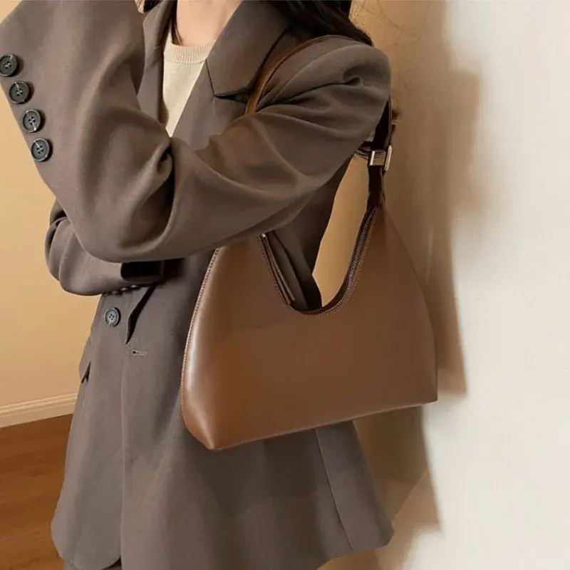 Fashion Underarm Shoulder Bags For Women PU Leather Pure Color Armpit Hobo Bag 2025 New Luxury Designer Purses And Handbag