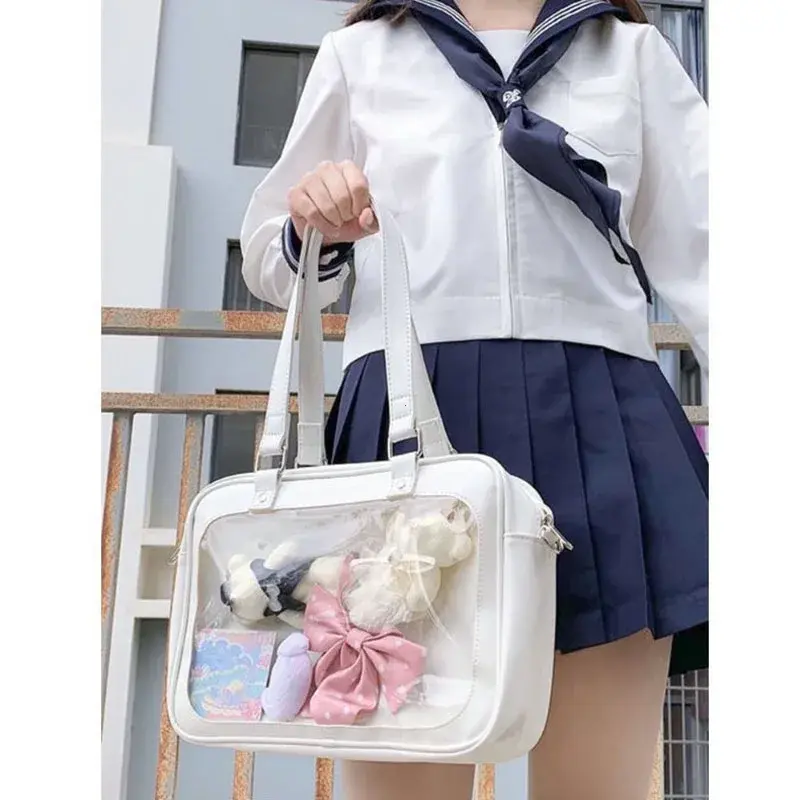Harajuku Luxury Pu Ita Bag Crossbody Women Sweet Lolita Bags Cute Transparent Pocket Japanese Style Shoulder Purse Handbags