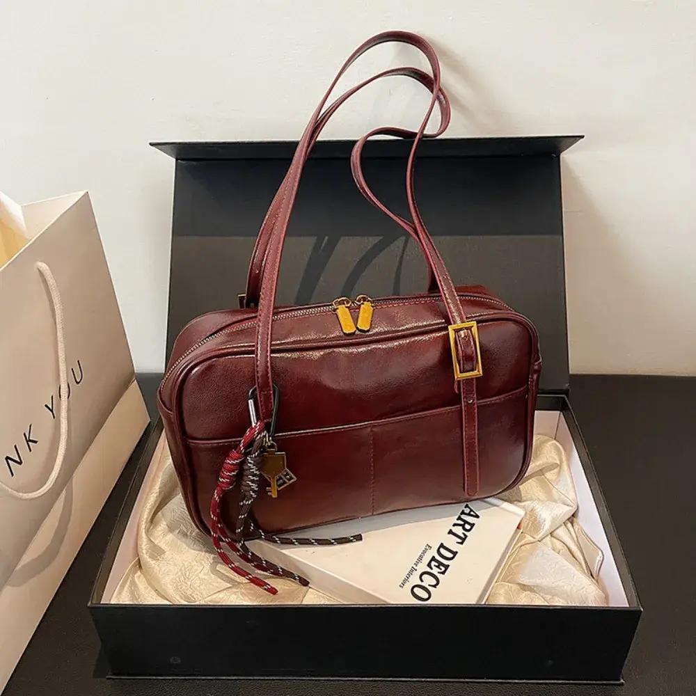 Vintage Women's Shoulder Bag 2025 Y2K New Trend Fashion Underarm Bags Luxury Solid PU Leather Handbag Large Capacity Tote Bags