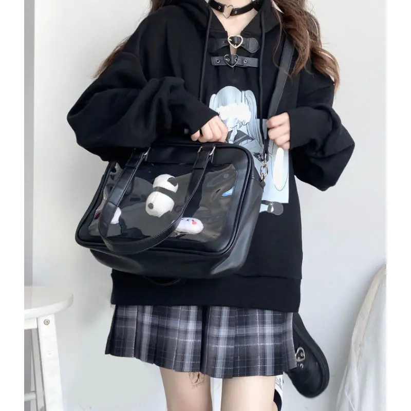 Harajuku Luxury Pu Ita Bag Crossbody Women Sweet Lolita Bags Cute Transparent Pocket Japanese Style Shoulder Purse Handbags